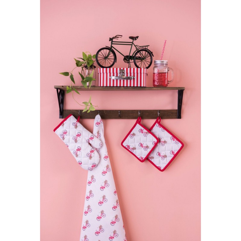 Clayre & Eef RBC42 Theedoek 50x70 Cm Rood Wit Katoen Fiets Keukenhanddoek