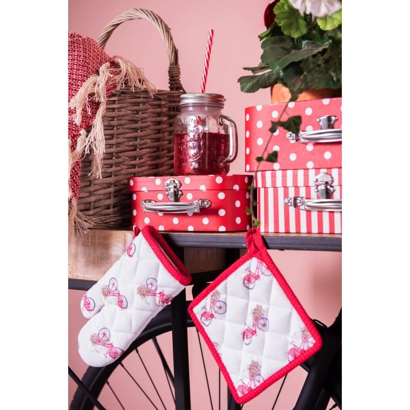 Clayre & Eef RBC45K Pannenlap Kind 16x16 Cm Rood Wit Katoen Fiets Vierkant Moeder Dochter