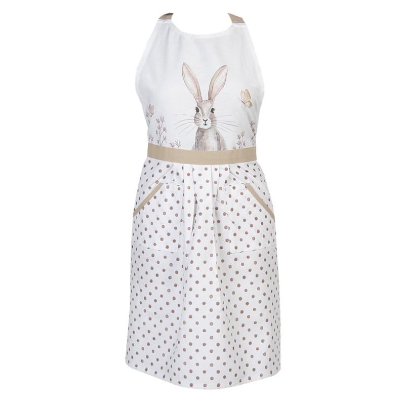 clayre & eef REB41A Keukenschort 70x85 cm Wit Bruin Katoen Konijn BBQ Schort