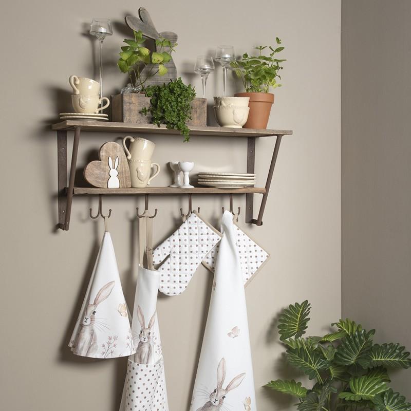 Clayre & Eef REB48 Theedoek Ø 80 Cm Wit Bruin Katoen Konijn Rond Vaatdoek