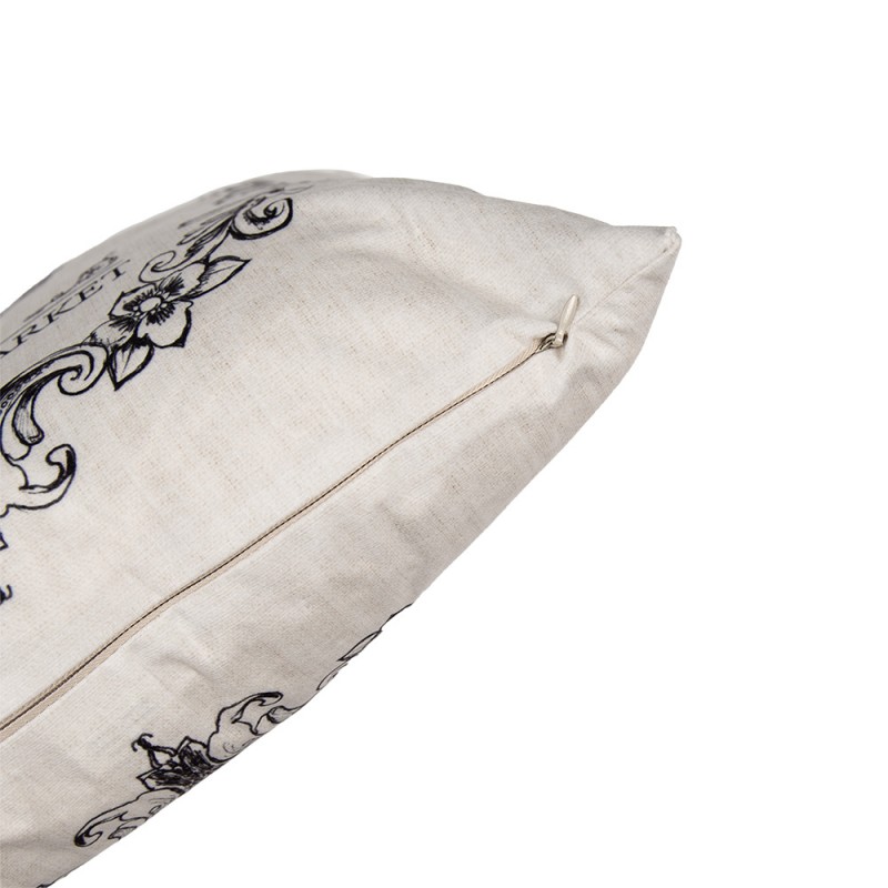 Clayre & Eef RFL23 Kussenhoes 45x45 Cm Beige Zwart Polyester Haan Sierkussenhoes