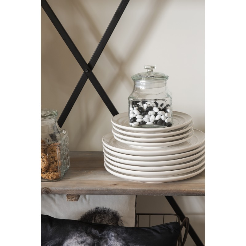 Clayre & Eef RIFP Dinerbord Ø 28 Cm Wit Keramiek Rond Eetbord