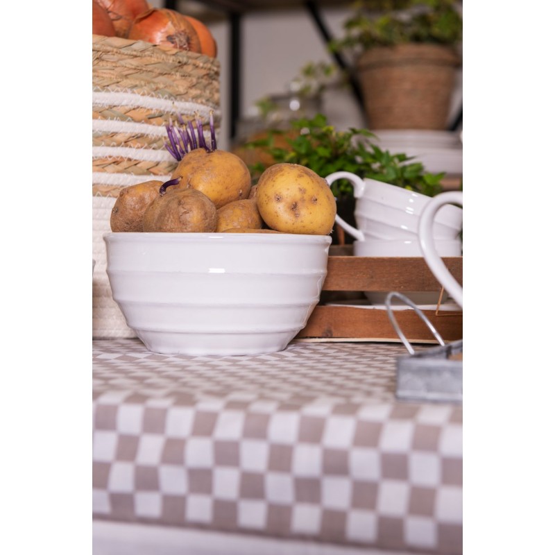 Clayre & Eef RIPUL Soepkom 1000 Ml Wit Keramiek Strepen Rond Serveerkom