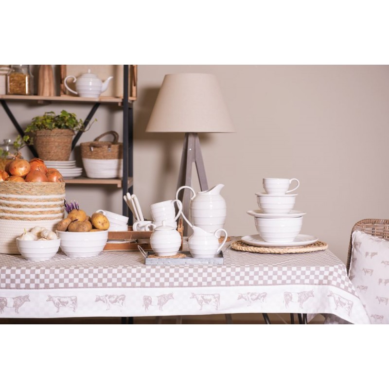 Clayre & Eef RIPUS Soepkom 500 Ml Wit Keramiek Strepen Rond Serveerkom