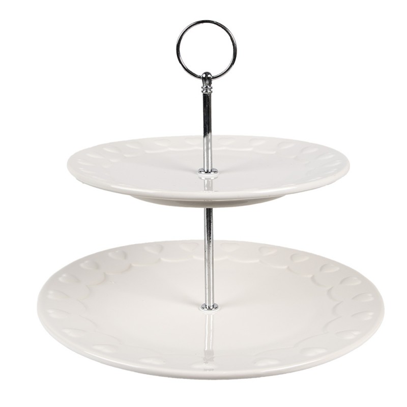 Clayre & Eef ROLET Etagère 2 Laags Ø 26x26 Cm Wit Keramiek