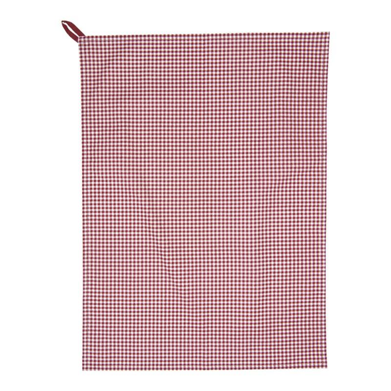Clayre & Eef ROR42C-2 Theedoek 50x70 Cm Rood Wit Katoen Ruit Rechthoek Vaatdoek