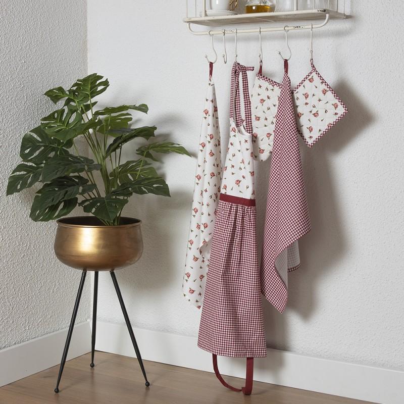 Clayre & Eef ROR42C-2 Theedoek 50x70 Cm Rood Wit Katoen Ruit Rechthoek Vaatdoek