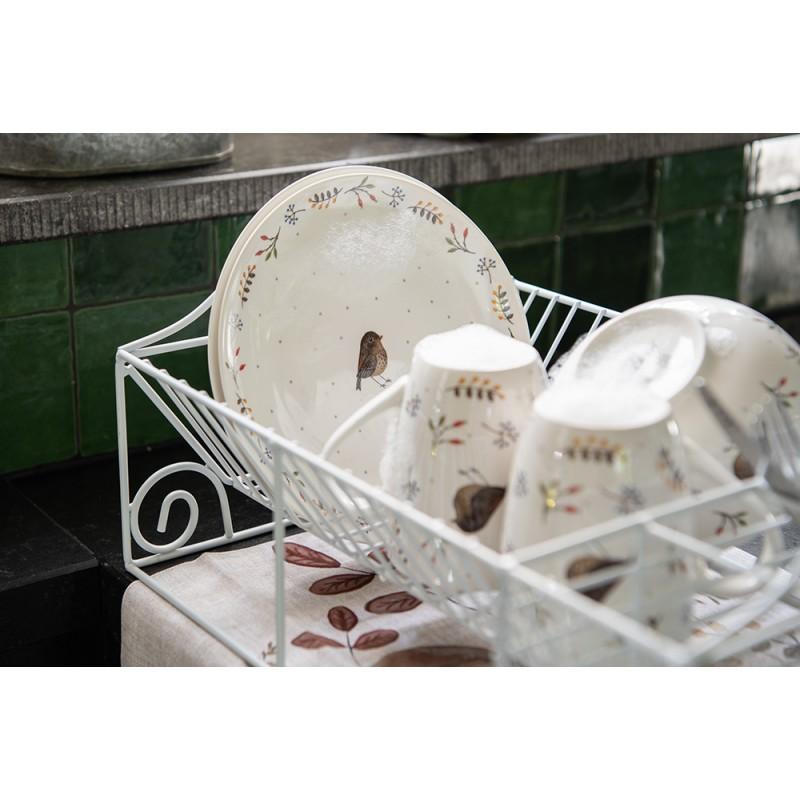 Clayre & Eef SPYDP Ontbijtbord Ø 20 Cm Wit Keramiek Vogel