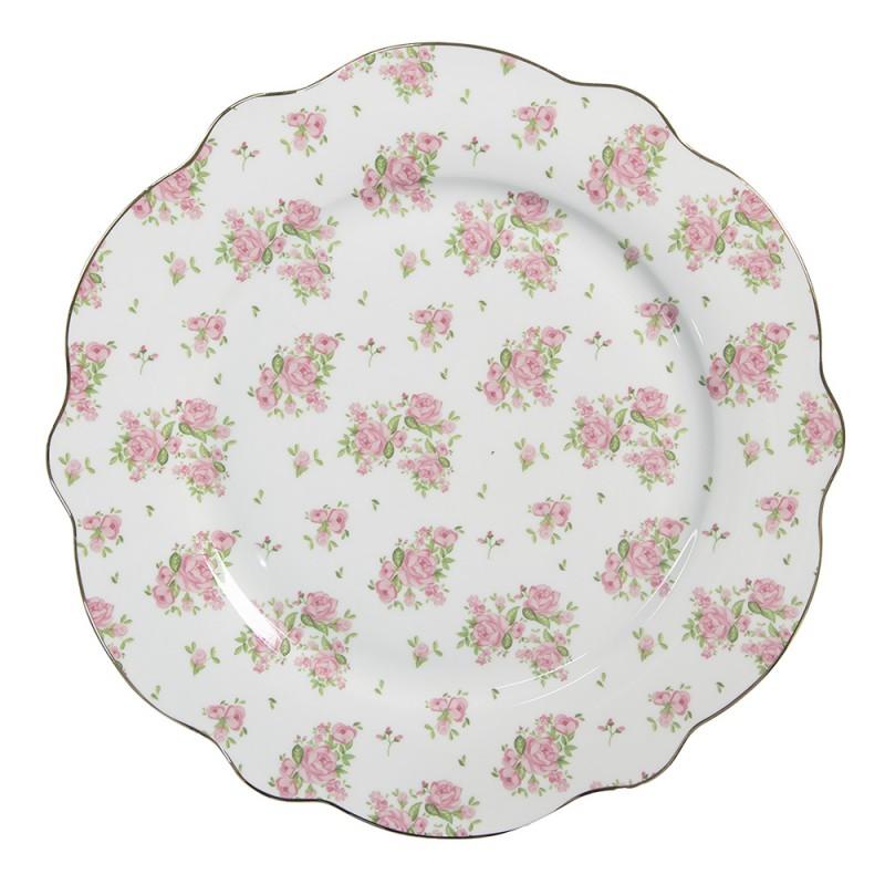 clayre & eef SWRFP Dinerbord Ø 27 cm Roze Porselein Rozen Eetbord