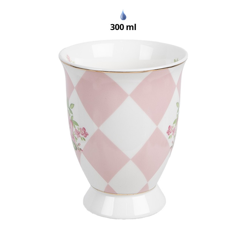 Clayre & Eef SWRMU-1 Mok 300 Ml Roze Wit Porselein Rozen Drinkbeker