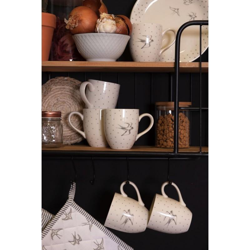 clayre & eef SWSDP Ontbijtbord Ø 20 cm Beige Grijs Keramiek Vogels Rond Bord