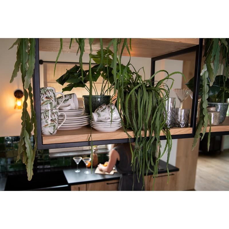 Clayre & Eef TRBDP Ontbijtbord Ø 20 Cm Wit Groen Porselein Vogels Rond Bord