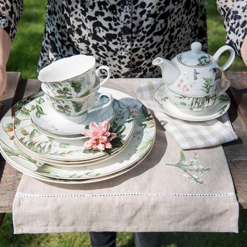 Clayre & Eef TRBFP Dinerbord Ø 26 Cm Wit Groen Porselein Vogels Rond Eetbord