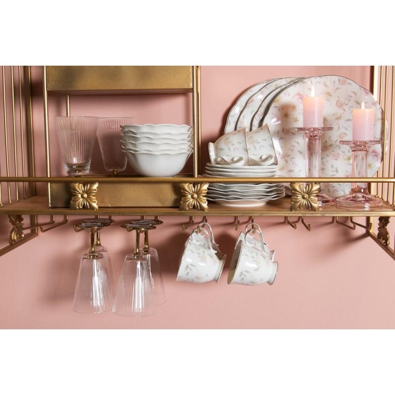 Clayre & Eef TWFDP Ontbijtbord Ø 19 Cm Wit Roze Porselein Bloemen Rond Bord