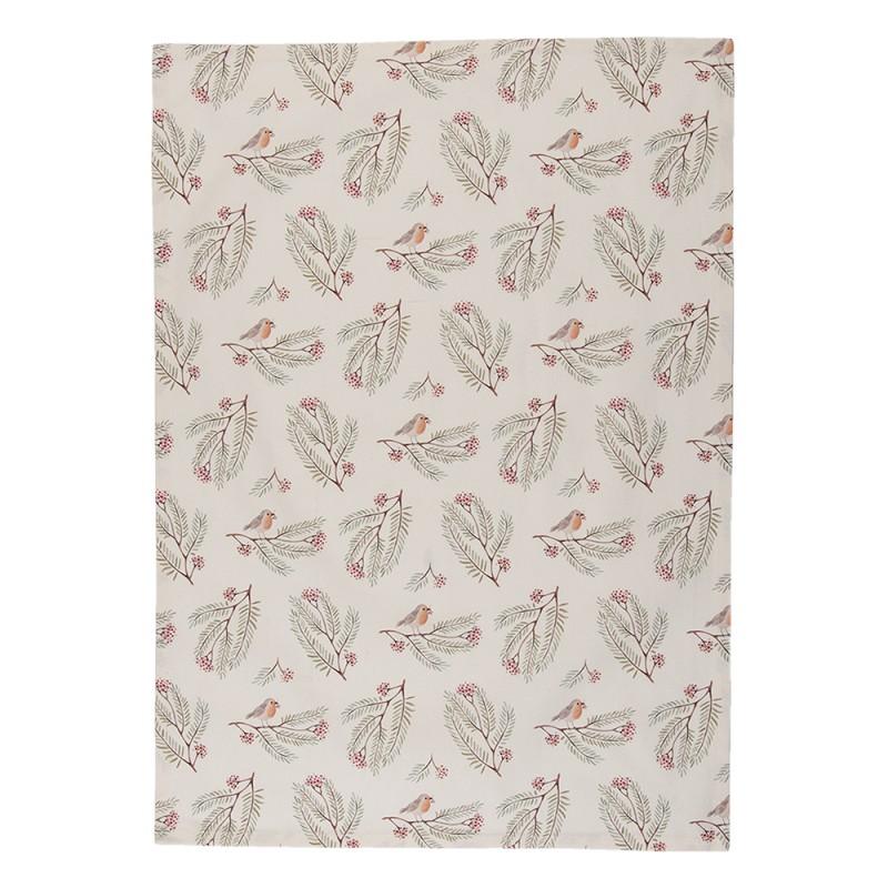 Clayre & Eef VGP42 Theedoek 50x70 Cm Beige Groen Katoen Dennentak Keukenhanddoek