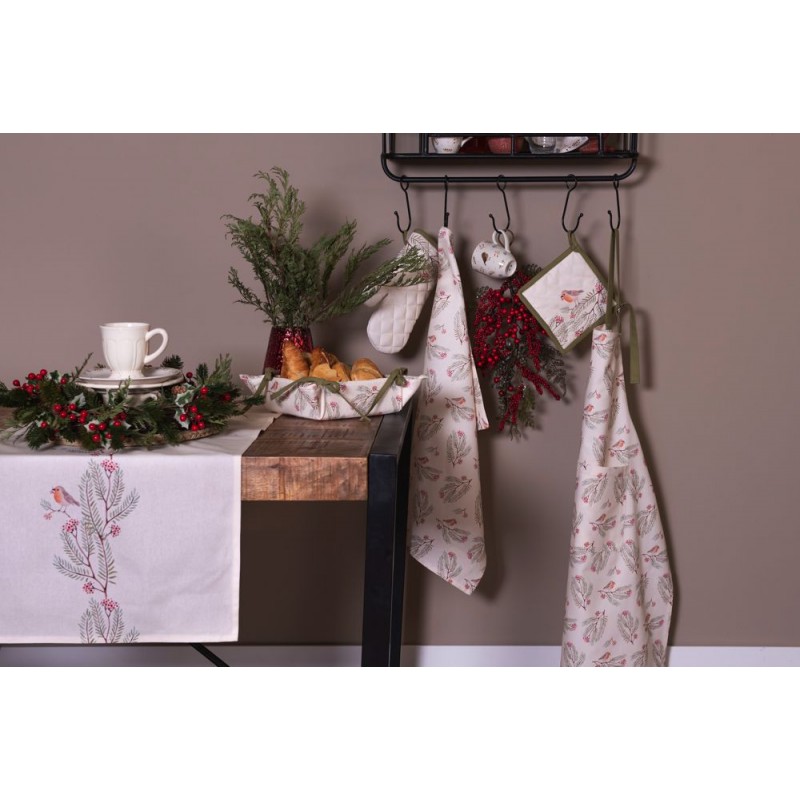 Clayre & Eef VGP42 Theedoek 50x70 Cm Beige Groen Katoen Dennentak Keukenhanddoek