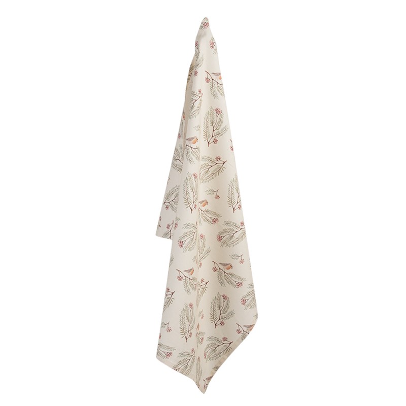 clayre & eef VGP42 Theedoek 50x70 cm Beige Groen Katoen Dennentak Keukenhanddoek