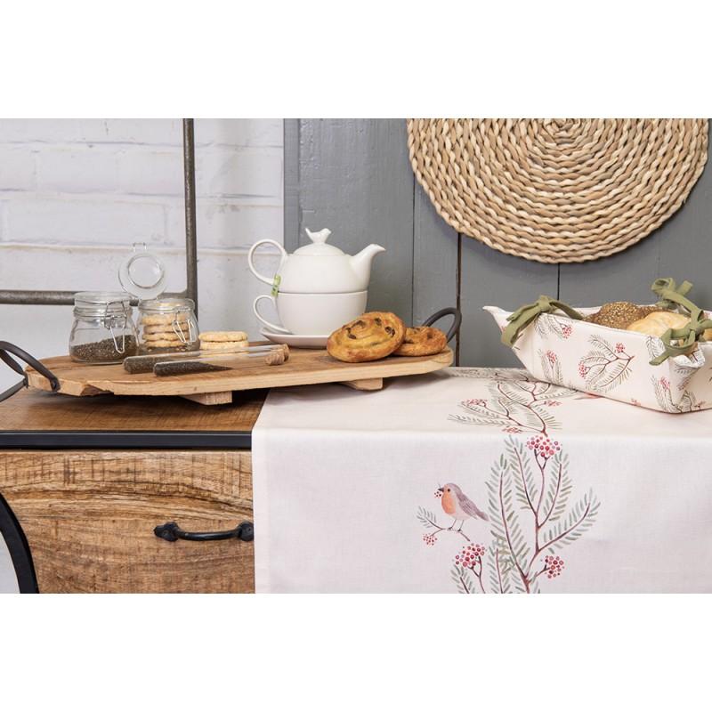 Clayre & Eef VGP47 Broodmand 35x35x8 Cm Beige Groen Katoen Dennentak Cadeau Keuken