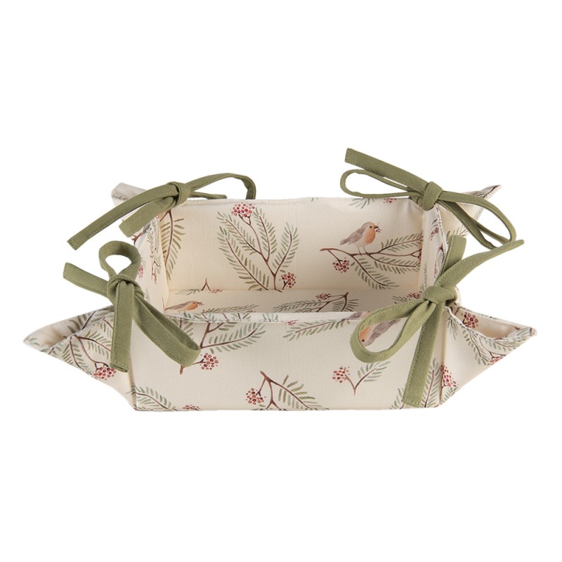 Clayre & Eef VGP47 Broodmand 35x35x8 Cm Beige Groen Katoen Dennentak Cadeau Keuken