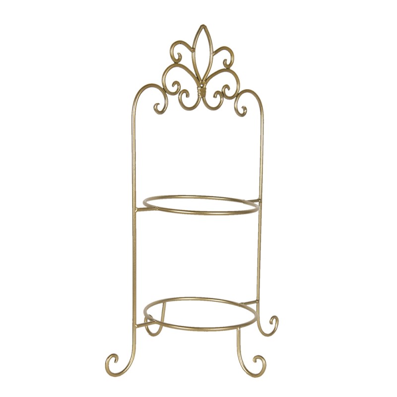 Clayre & Eef W40091GO Etagère Voor 2 Borden 38x30x57 Cm Goudkleurig IJzer Rond Borden Etagère