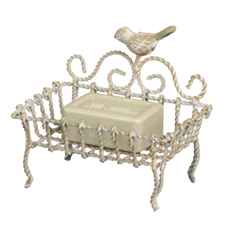 clayre & eef W40390 Zeepbakje Vogel 9x6x14 cm Beige IJzer Rechthoek Zeephouder