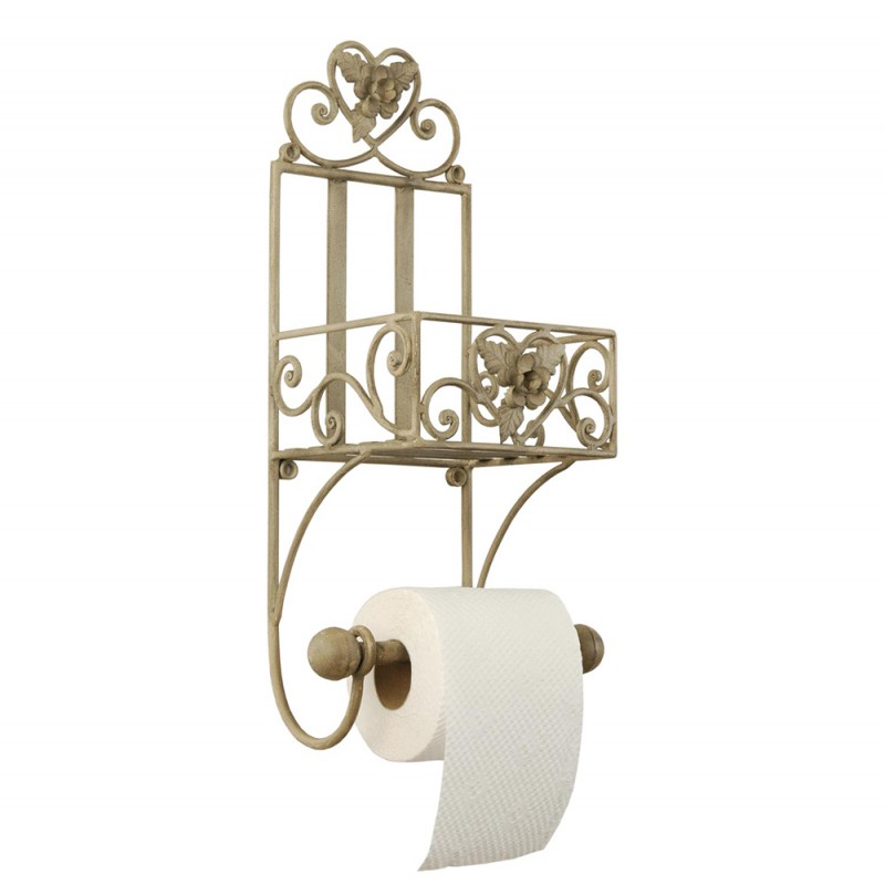 clayre & eef W4Y0173 WC Rol Houder 20x15x43 cm Beige IJzer Toiletrolhouder
