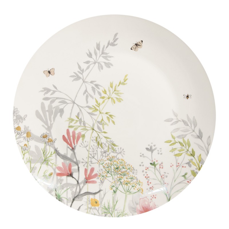 clayre & eef WFFFP Dinerbord Ø 26 cm Wit Porselein Bloemen Eetbord