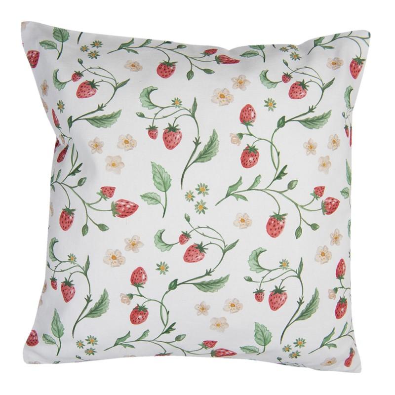 clayre & eef WIS21 Kussenhoes 40x40 cm Wit Rood Katoen Aardbeien Vierkant Sierkussenhoes