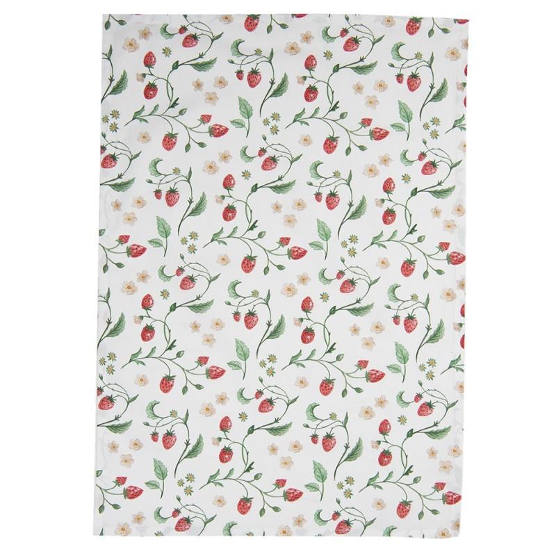 Clayre & Eef WIS42-1 Theedoek 50x70 Cm Wit Rood Katoen Aardbeien Keukenhanddoek