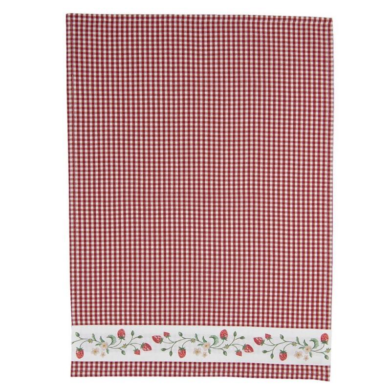 Clayre & Eef WIS42 Theedoek 50x70 Cm Wit Rood Katoen Aardbeien Keukenhanddoek