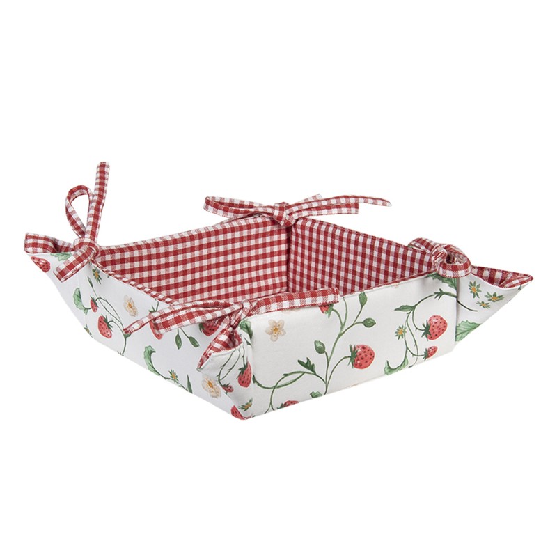 Clayre & Eef WIS47 Broodmand 35x35 Cm Wit Rood Katoen Aardbeien Cadeau Keuken