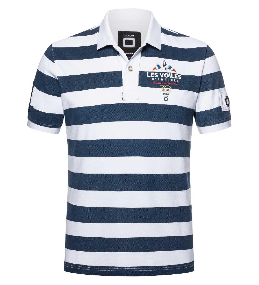 code zero Les Voiles d'Antibes Polo Heren French Striped Wit M