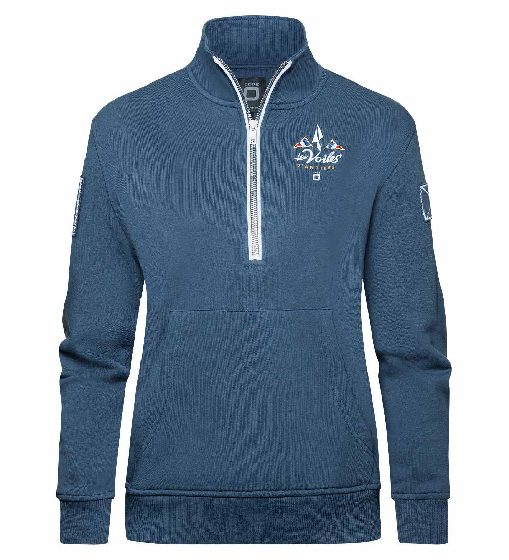 code zero Les Voiles d'Antibes Short-Zip Sweatshirt Dames Prestigieux Marine S