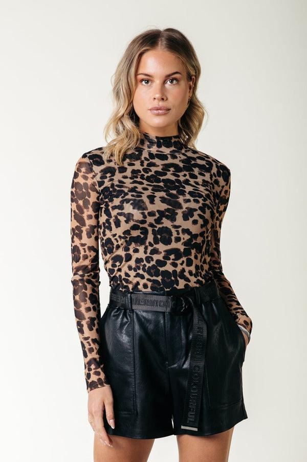 colourful rebel Neyo Leopard Mesh Turtleneck Top