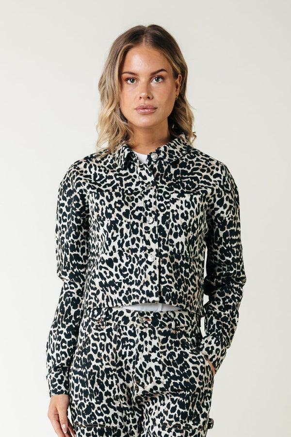 Colourful Rebel Olle Leopard Cropped Denim Blouse