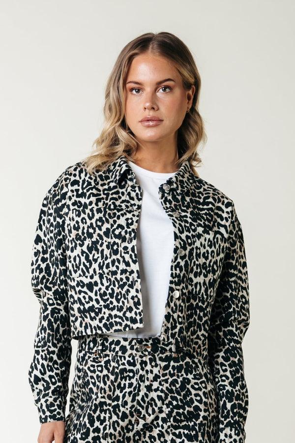 colourful rebel Olle Leopard Cropped Denim Blouse