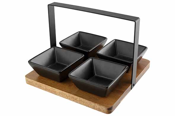 cosy & trendy APEROPLANKJE MET 4 CUPS KERAMIEK 20X20XH17CM BAMBOE