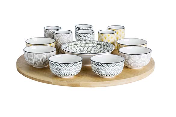 cosy & trendy AZRA 14DLG DRAAISCHOTEL D40CM BAMBOE BOWL 6X 9X4 8 - 6X 5 6X6 7 - 1X 15X4 8