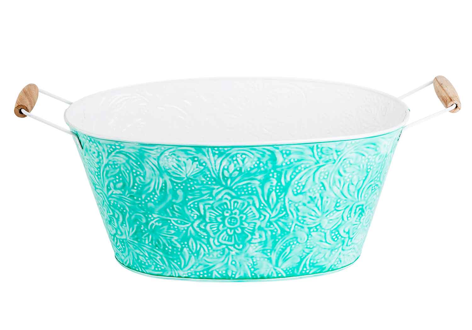 cosy & trendy BIEREMMER OVAAL BLAUW M HOUTEN HANDVAT 39X25X20CM WIT INTERIEUR