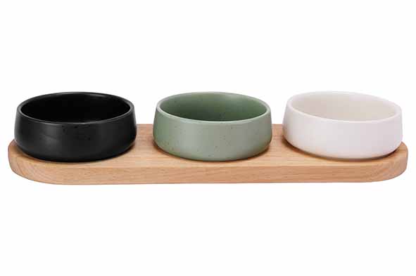 cosy & trendy BITES APEROSET 4PCS - SERVEERPLANK 32X10 5CM + 3X BOWL D9 5X3 5CM
