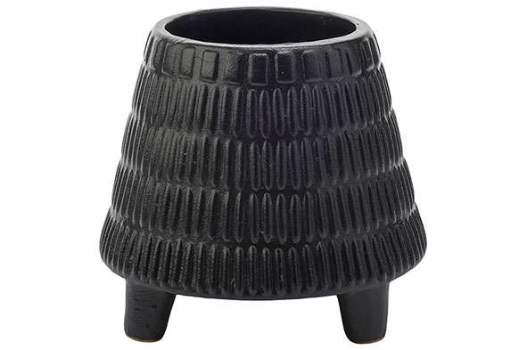 cosy & trendy BLOEMPOT CARVED ZWART 15X15XH13CM ROND C ONISCH AARDEWERK