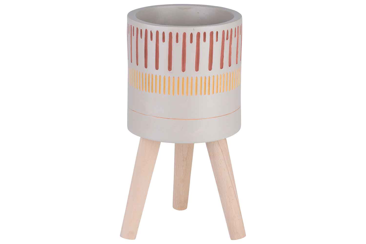 cosy & trendy BLOEMPOT CINNAMON ON 3 WOODEN FEET CREME 22X22XH23CM CILINDRISCH MAGNESIUM