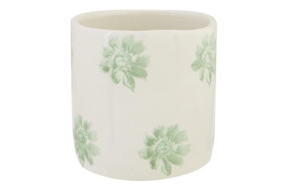 cosy & trendy BLOEMPOT FLOWER PRINT GROEN 10X10XH10CM CILINDRISCH AARDEWERK