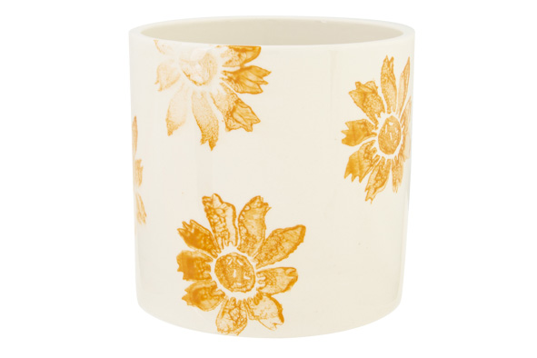 cosy & trendy BLOEMPOT FLOWER PRINT ORANJE 13X13XH13CM CILINDRISCH AARDEWERK