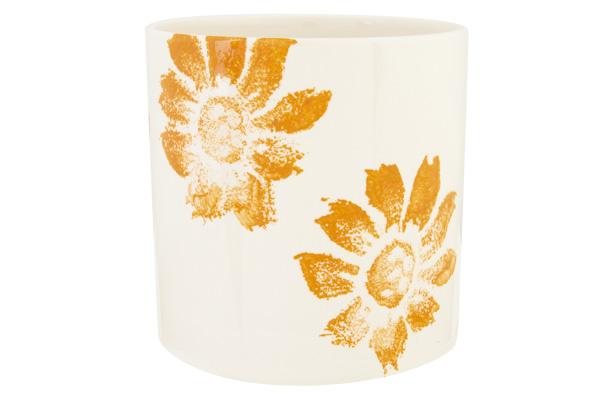 cosy & trendy BLOEMPOT FLOWER PRINT ORANJE 15X15XH15CM CILINDRISCH AARDEWERK