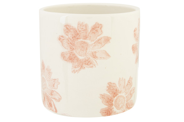 Cosy & Trendy BLOEMPOT FLOWER PRINT ROZE 15X15XH15CM C ILINDRISCH AARDEWERK