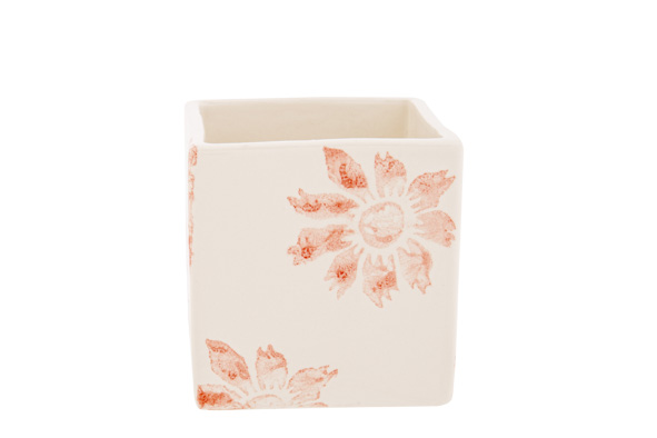 cosy & trendy BLOEMPOT FLOWERS ROZE 10X10XH10CM VIERKA NT AARDEWERK