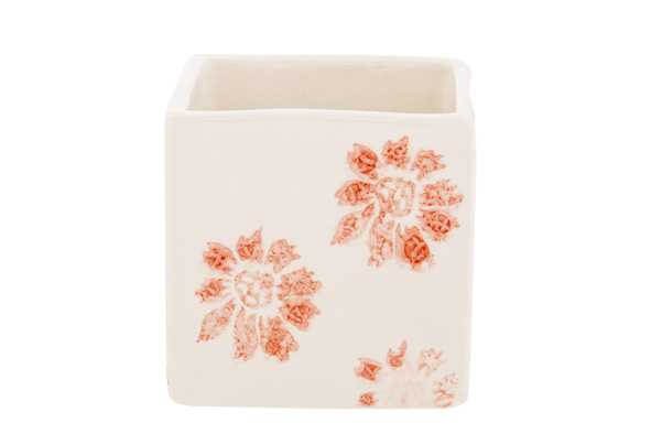 cosy & trendy BLOEMPOT FLOWERS ROZE 8X8XH8CM VIERKANT AARDEWERK