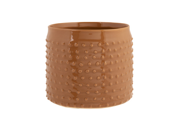 cosy & trendy BLOEMPOT GLAZED EMBOSSED DOTS CAMEL 17 5 X17 5XH15CM CILINDRISCH AARDEWERK