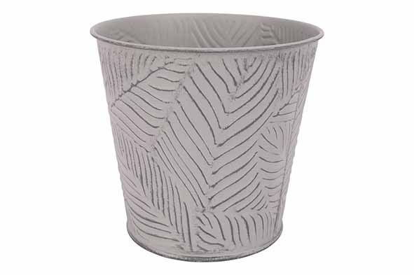 cosy & trendy BLOEMPOT LEAVES GRIJS 14X10XH12 7CM ROND CONISCH METAAL